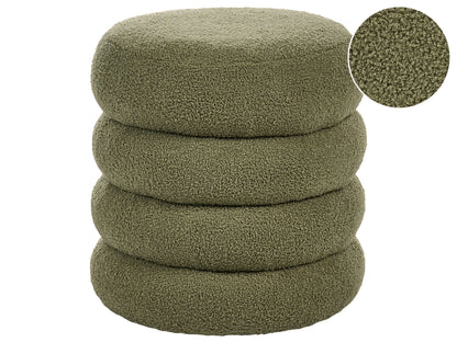 Footstool Boucle Round Pouffe Green Upholstery