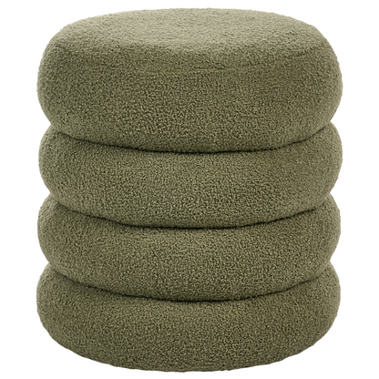 Footstool Boucle Round Pouffe Green Upholstery