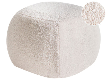 Footstool Off White Boucle Round Pouffe Upholstery