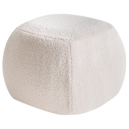 Footstool Off White Boucle Round Pouffe Upholstery