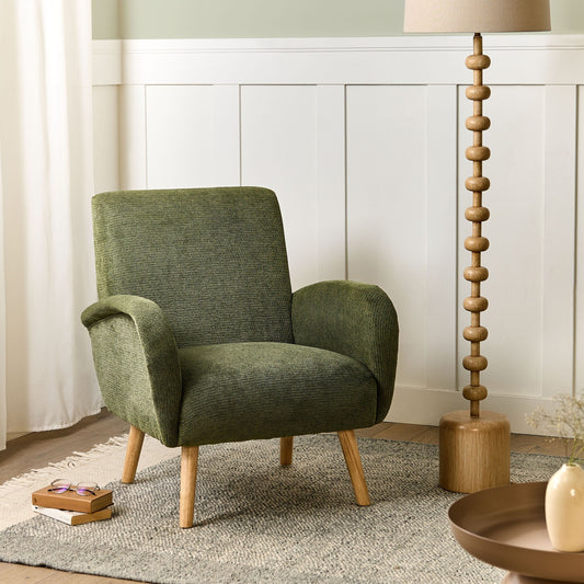 Armchair Green Water-Repellent With Armrests Rubber Wood Legs