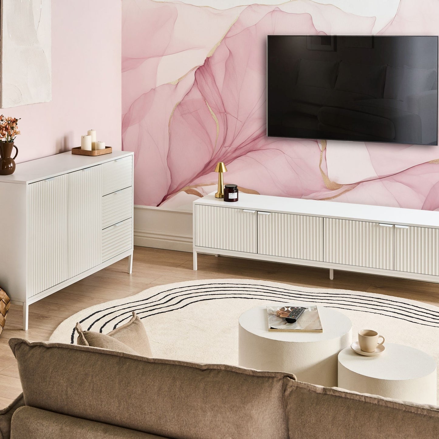 NovaHome White TV Stand With Metal Legs For 54 TV Cable Management