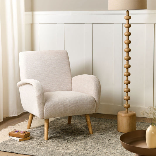 Armchair Light Beige Fabric Water Repellent Rubber Wood Legs