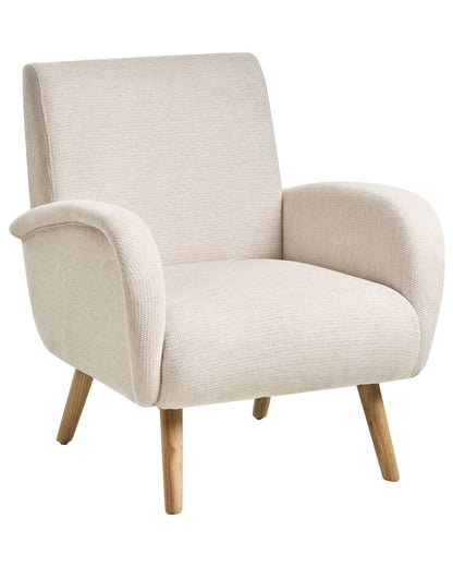 Armchair Light Beige Fabric Water Repellent Rubber Wood Legs