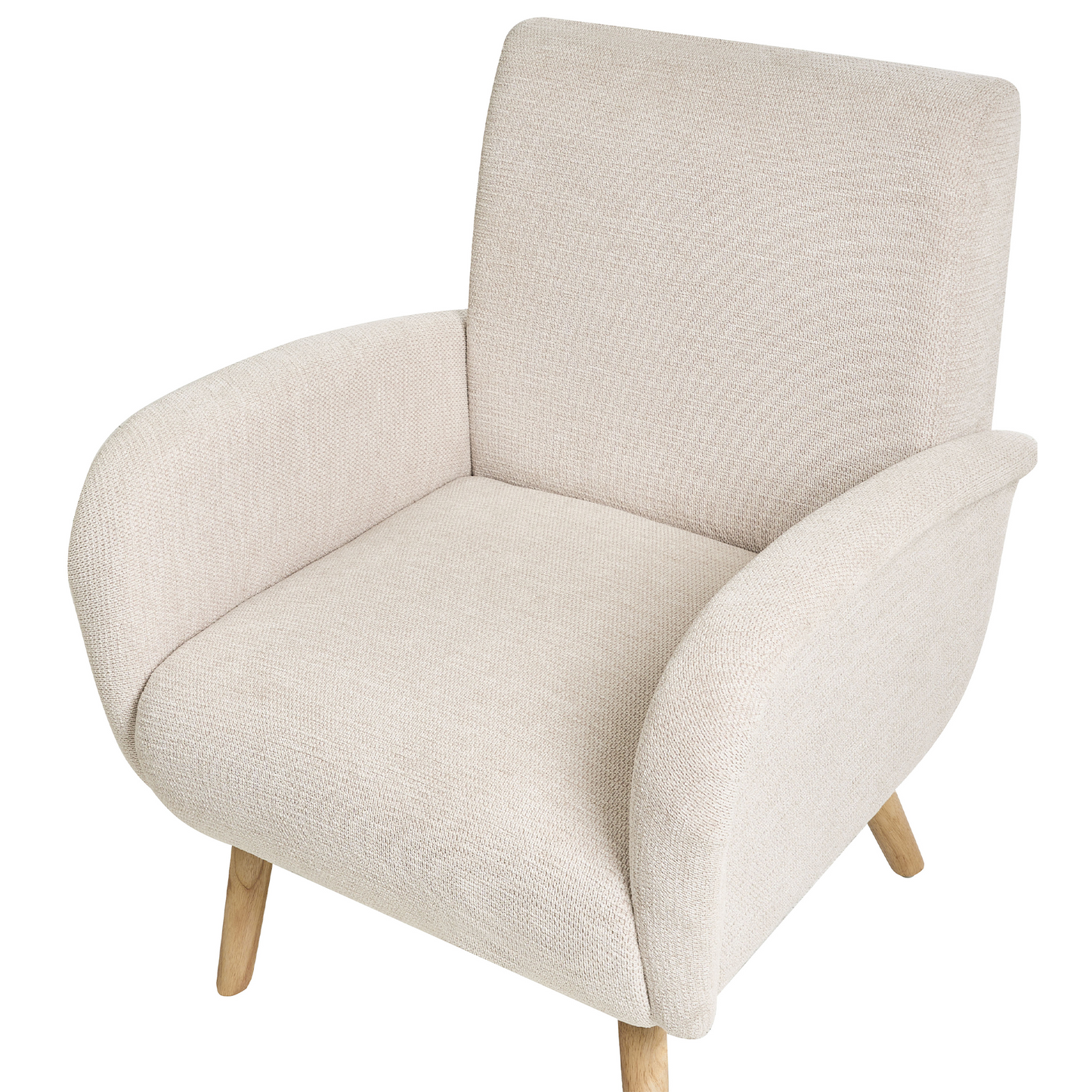 Armchair Light Beige Fabric Water Repellent Rubber Wood Legs