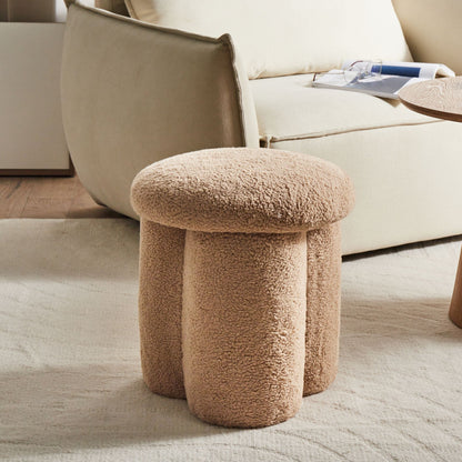 Living Beige Boucl? Pouffe Round Footstool 40 x 40 x 45cm