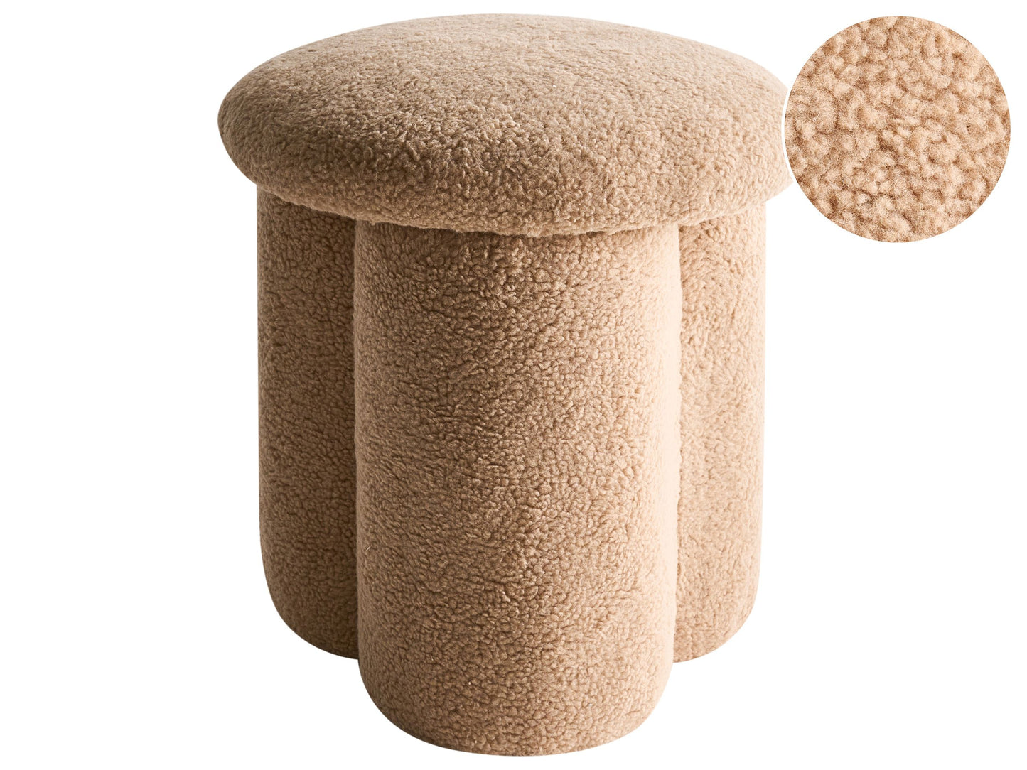 Living Beige Boucl? Pouffe Round Footstool 40 x 40 x 45cm