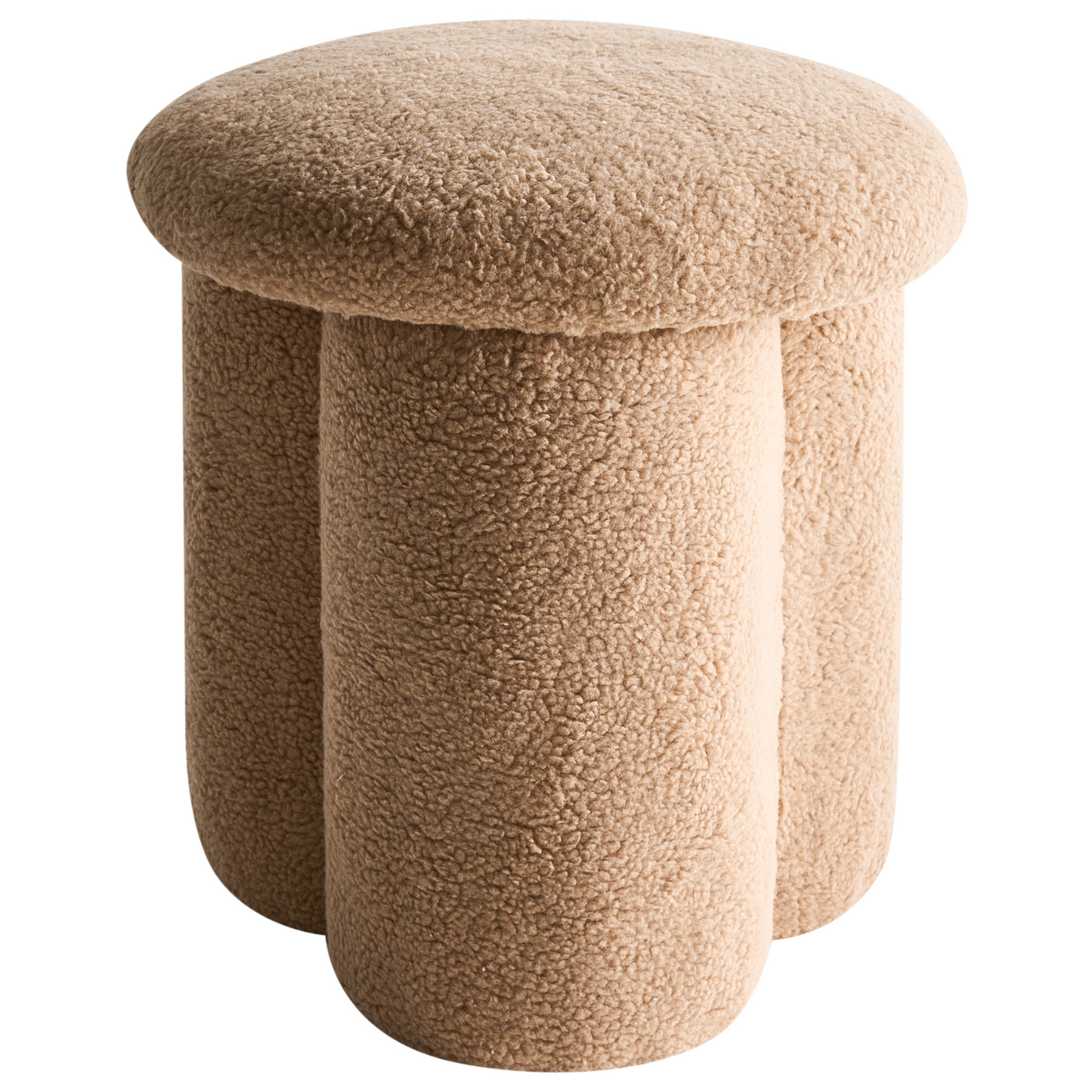 Living Beige Boucl? Pouffe Round Footstool 40 x 40 x 45cm