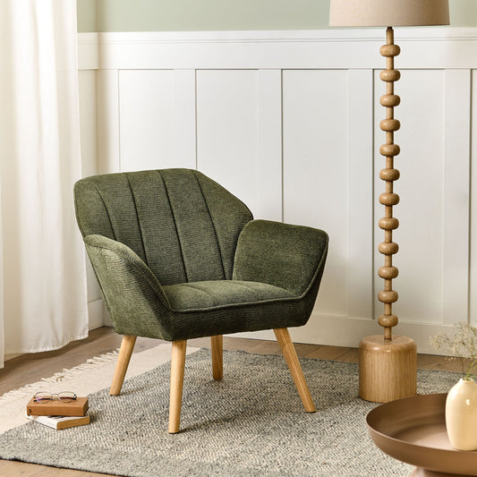 Armchair Green Water Repellent Upholstery Rubber Wood Legs