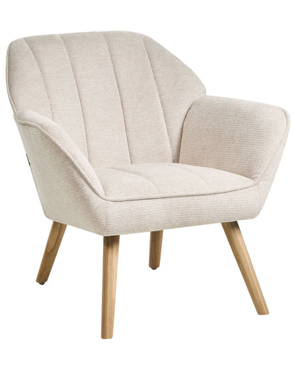 Armchair Beige Retro Water Repellent Fabric Rubber Wood Legs