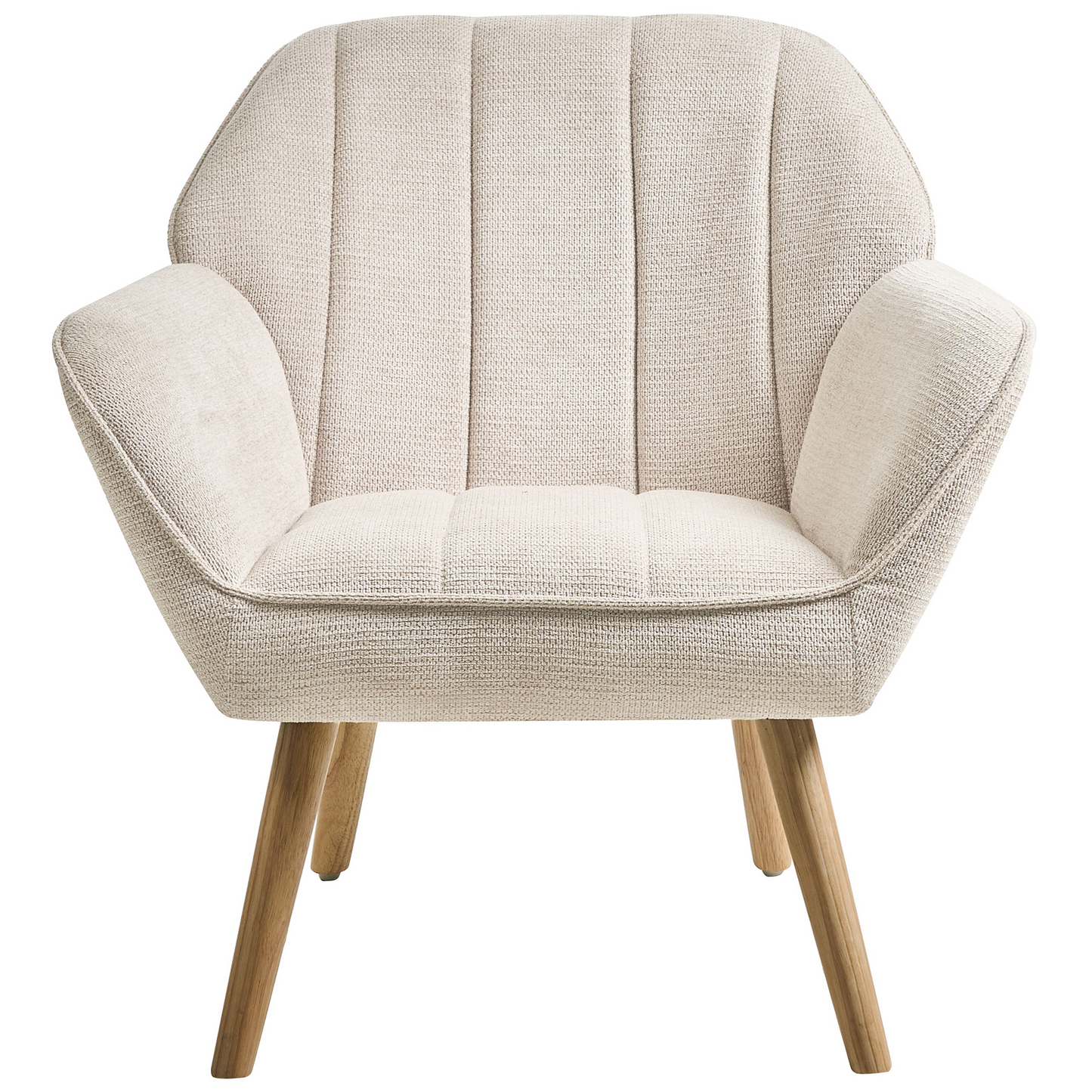 Armchair Beige Retro Water Repellent Fabric Rubber Wood Legs