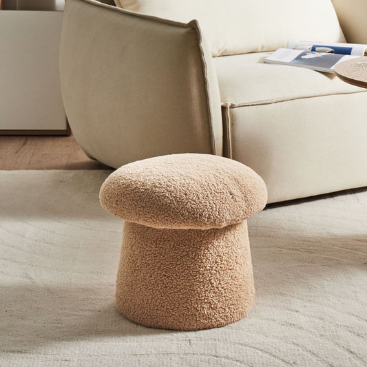 Living Beige Boucl? Mushroom Pouffe 45 x 45 x 46cm