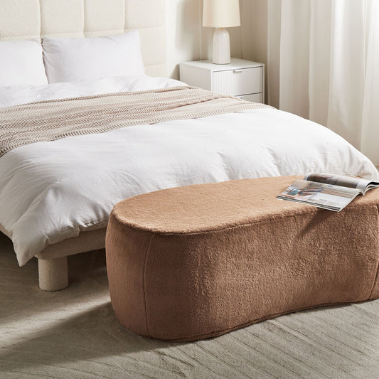Pouffe Brown Faux Fur Upholstered Bed Bench Stool For Living Room Decor Premium Comfort