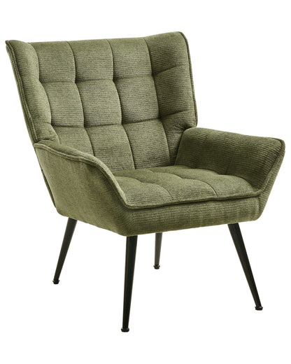 Armchair Green Water-Repellent Quilted Fabric With Armrests