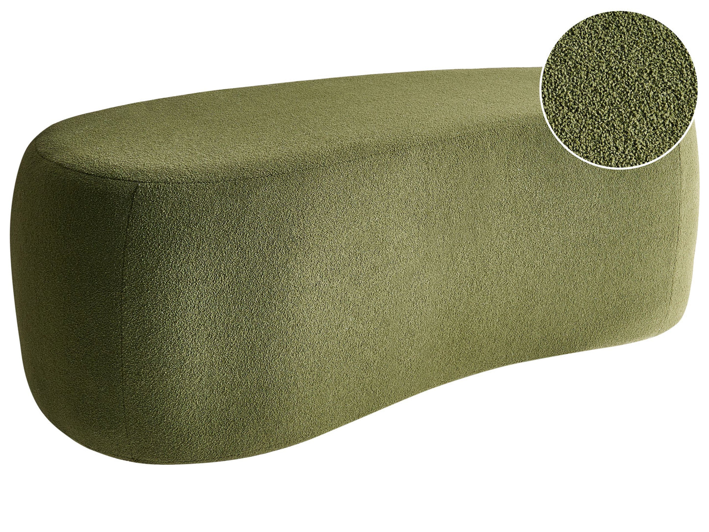 Green Boucle Pouffe Upholstered Bed Bench Stool With Elegant Curved Design