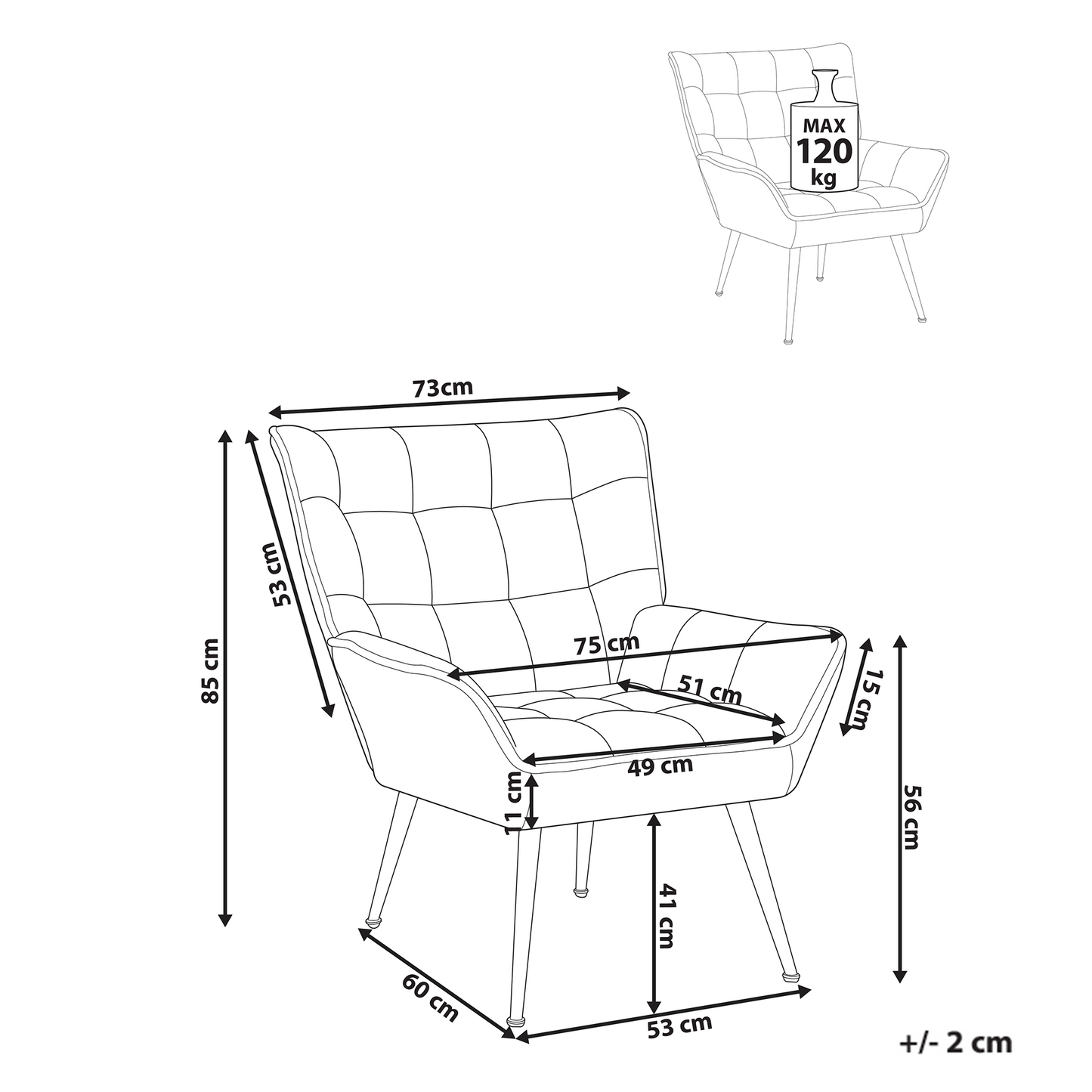 Armchair Green Water-Repellent Quilted Fabric With Armrests