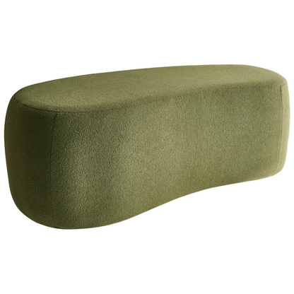 Green Boucle Pouffe Upholstered Bed Bench Stool With Elegant Curved Design