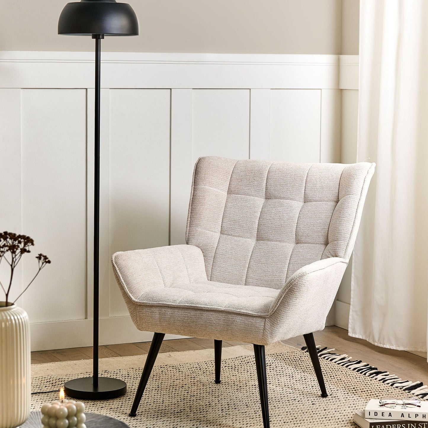 Retro Armchair Light Beige Water-Repellent Upholstery