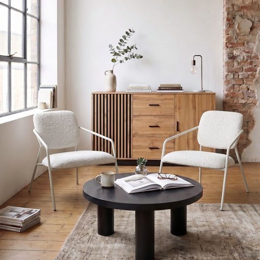 Armchairs Set of 2 Off-White Fabric Armrests and Metal Legs