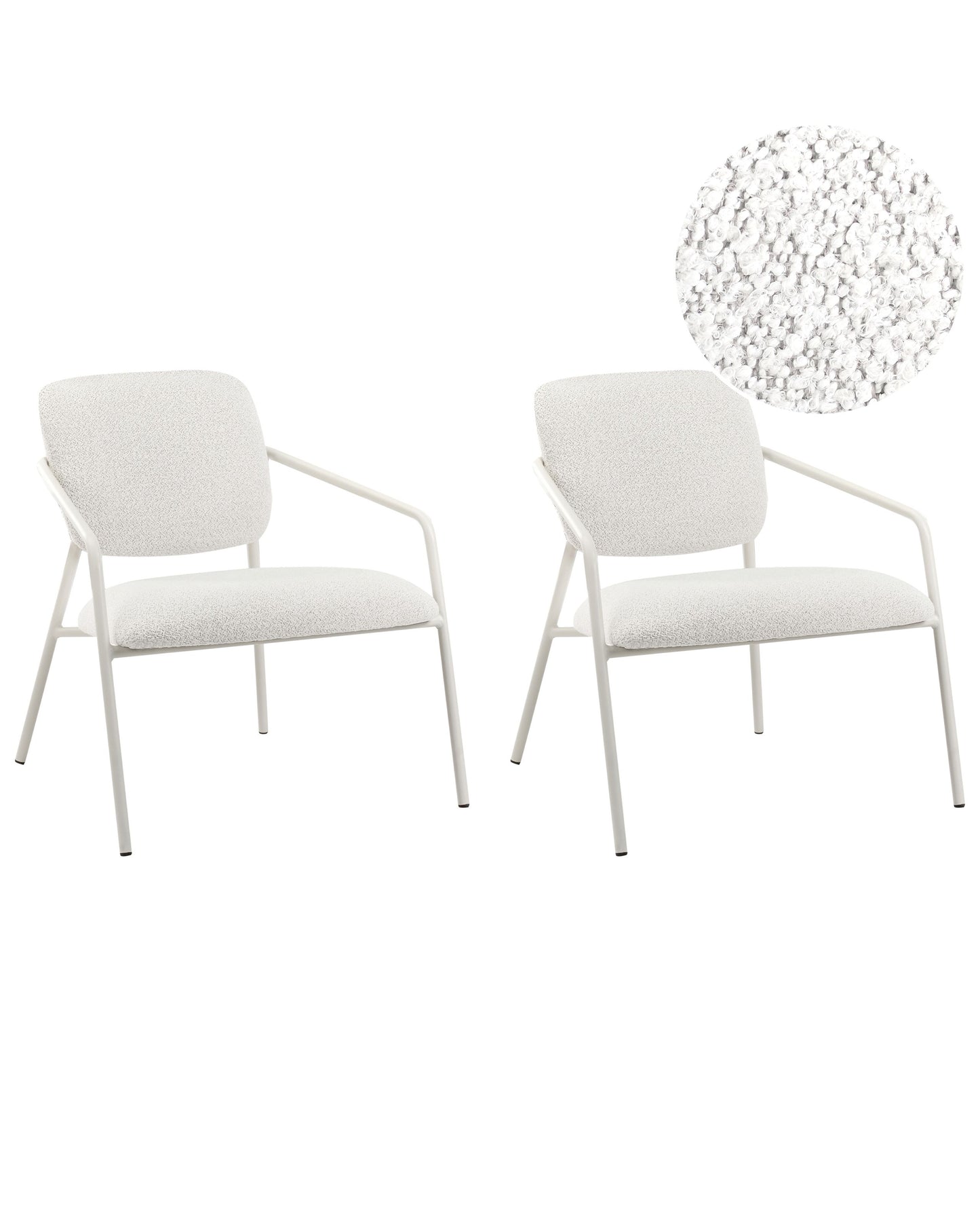 Armchairs Set of 2 Off-White Fabric Armrests and Metal Legs