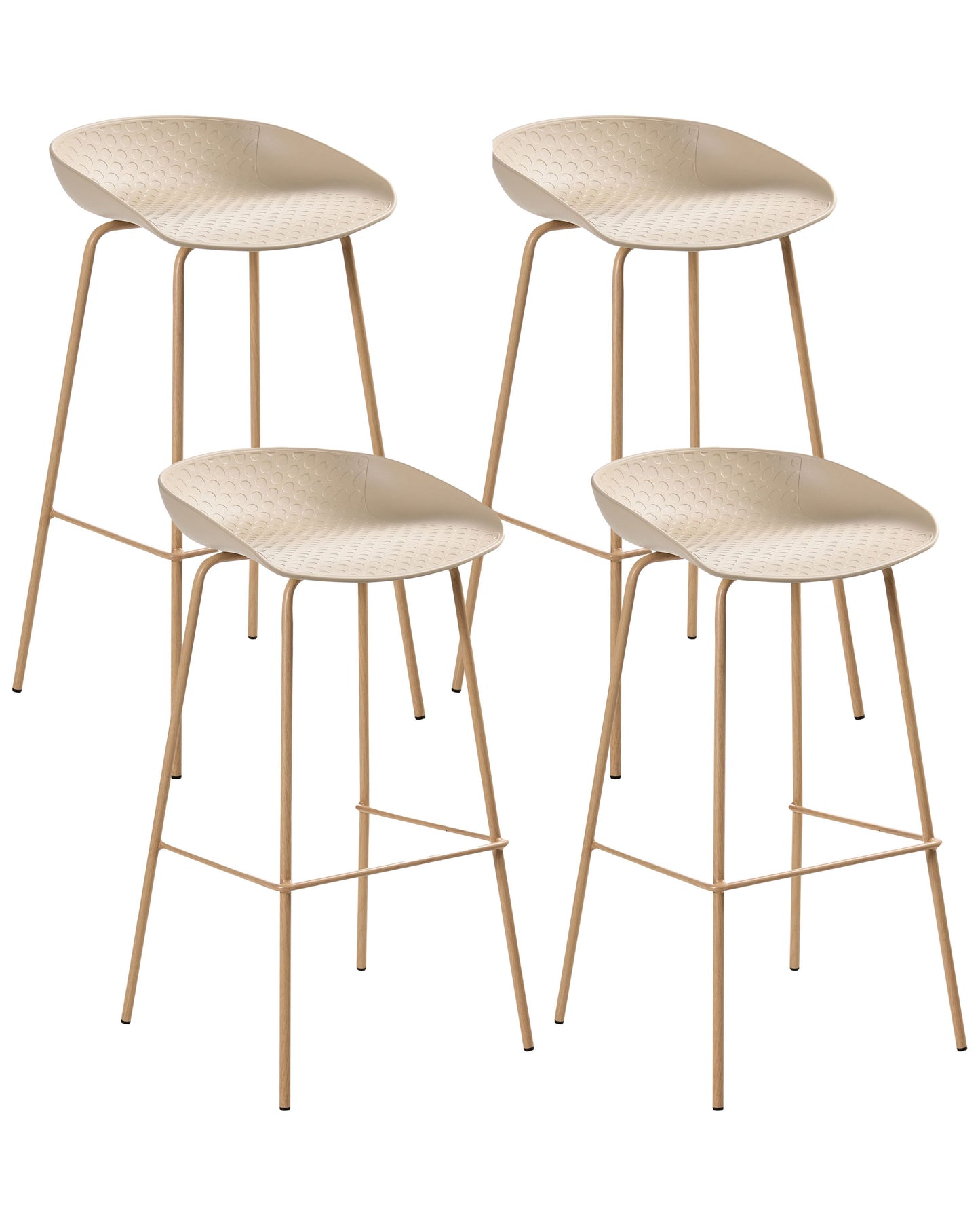 Set of 4 Beige Bar Chairs Synthetic Seat Iron Wood Frames