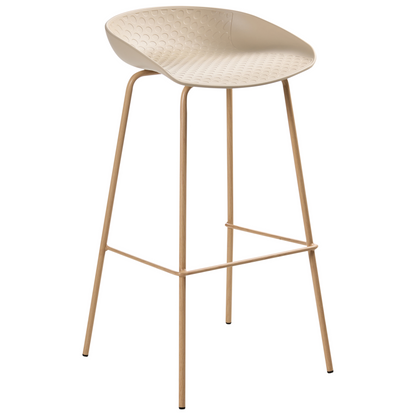 Set of 4 Beige Bar Chairs Synthetic Seat Iron Wood Frames