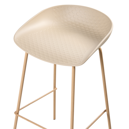 Set of 4 Beige Bar Chairs Synthetic Seat Iron Wood Frames