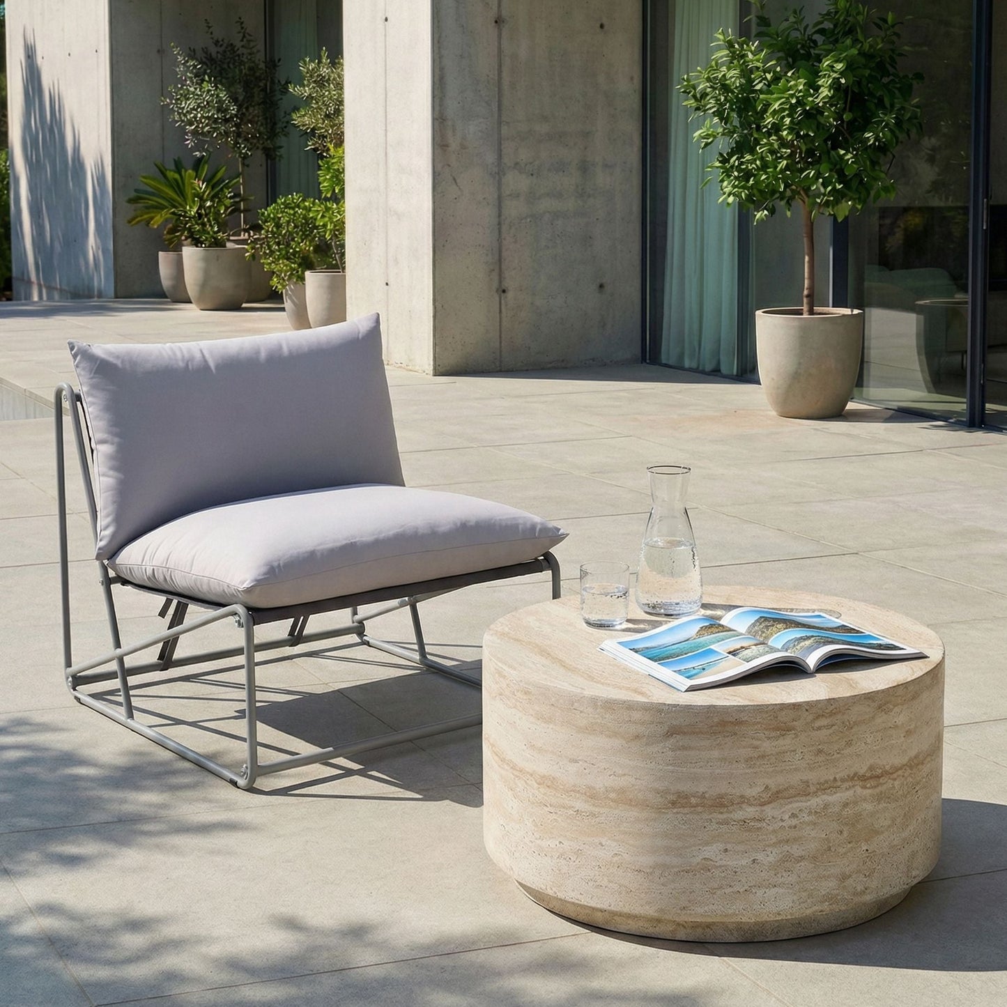 Grey Metal Backrest Low Oversized Slipper Chair For Indoor And Outdoor Use