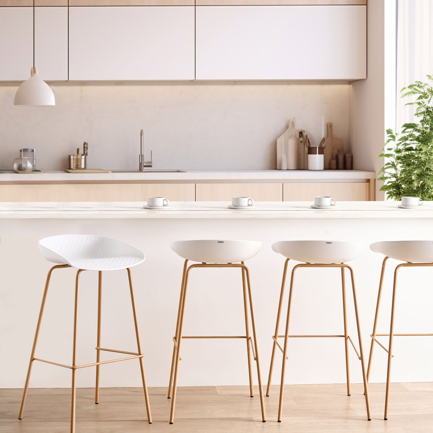 Modish Living Set Of 4 White Bar Chairs With Wood Look Iron Frame