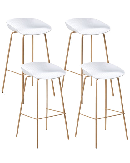 Modish Living Set Of 4 White Bar Chairs With Wood Look Iron Frame