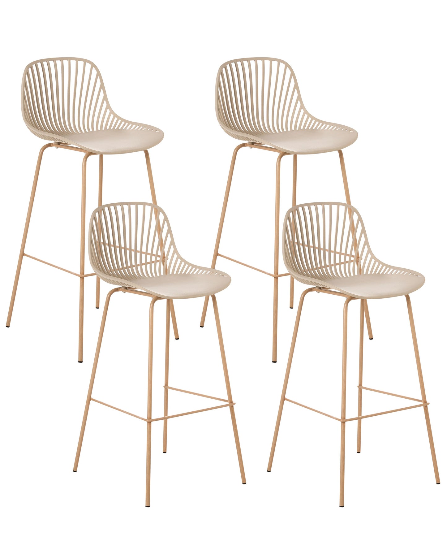 Set Of 4 Beige Bar Chairs With Synthetic Seat And Iron Wood Look Legs For Dining Room