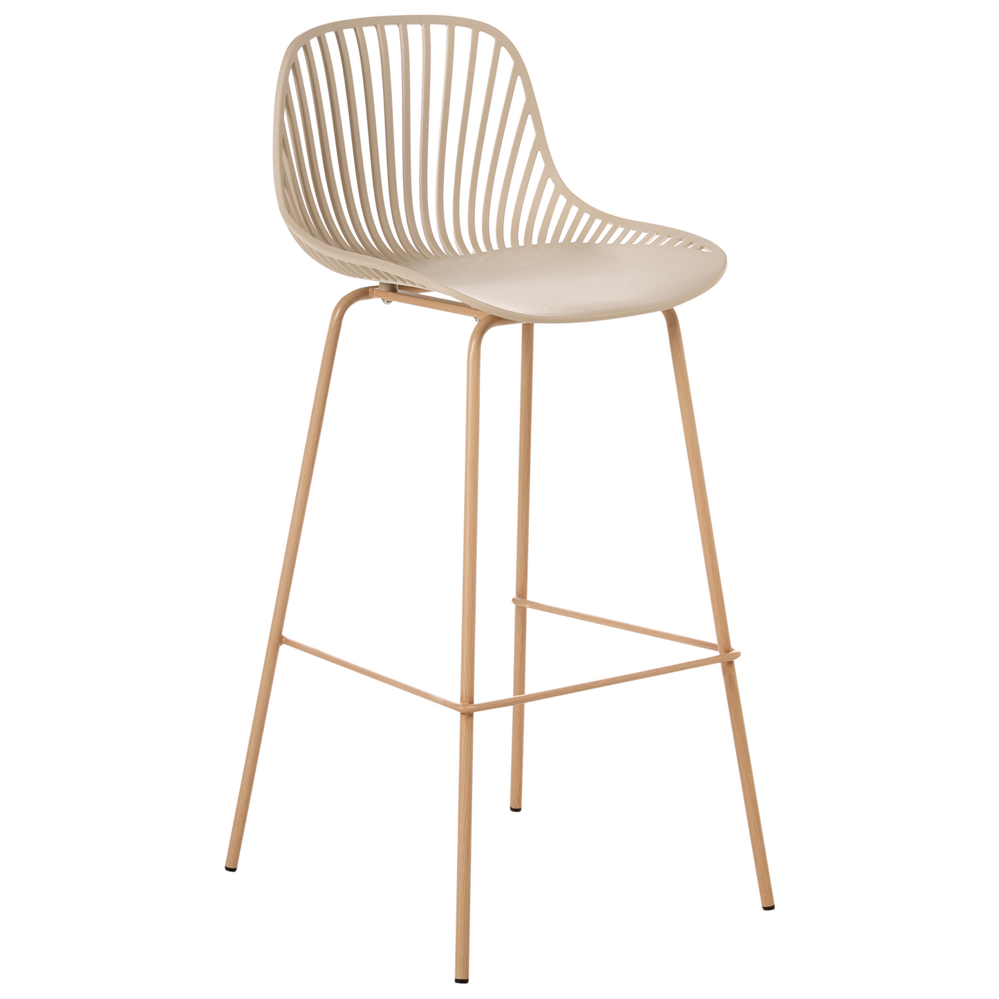 Set Of 4 Beige Bar Chairs With Synthetic Seat And Iron Wood Look Legs For Dining Room