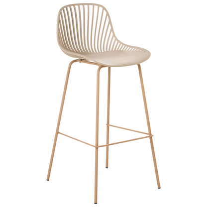 Set Of 4 Beige Bar Chairs With Synthetic Seat And Iron Wood Look Legs For Dining Room