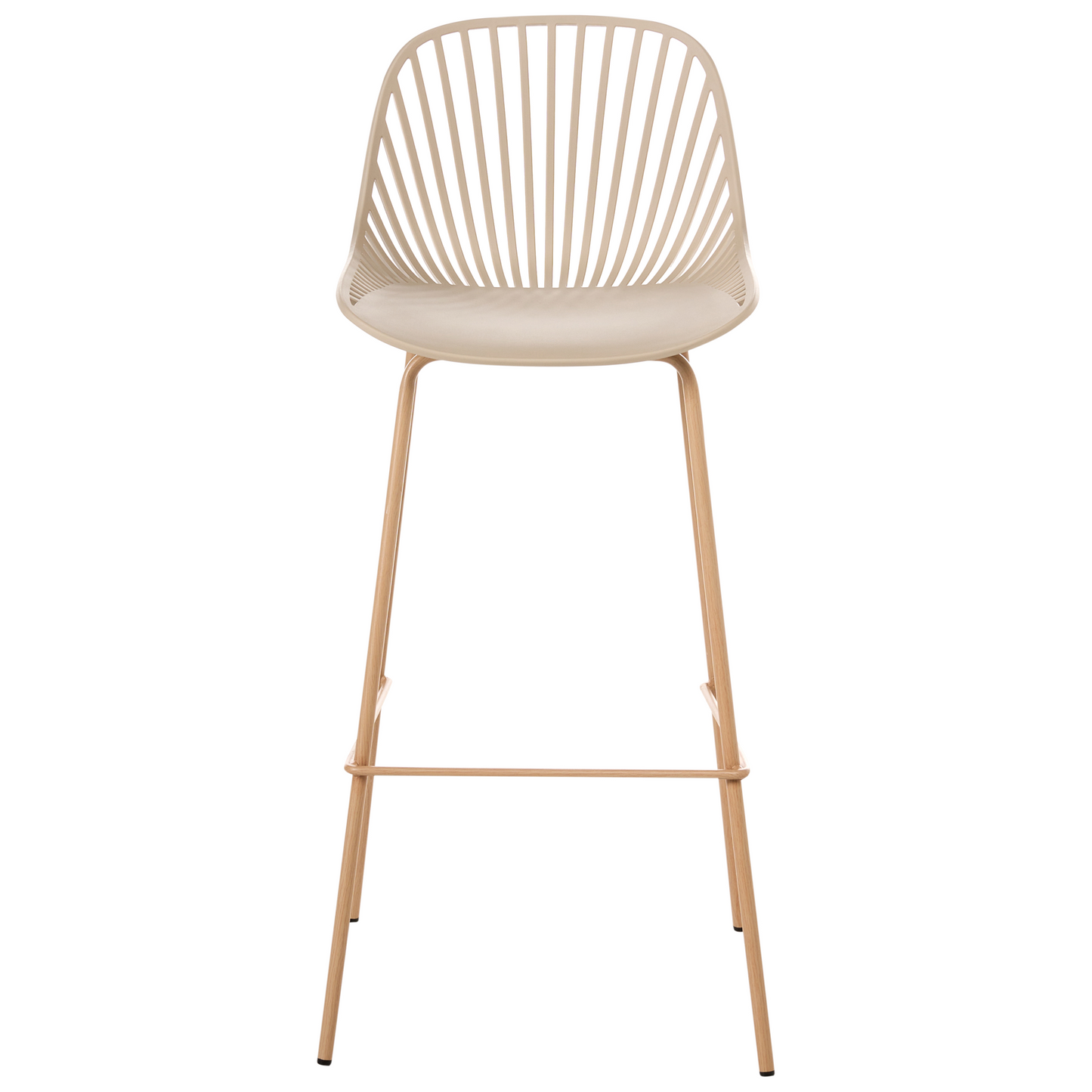 Set Of 4 Beige Bar Chairs With Synthetic Seat And Iron Wood Look Legs For Dining Room