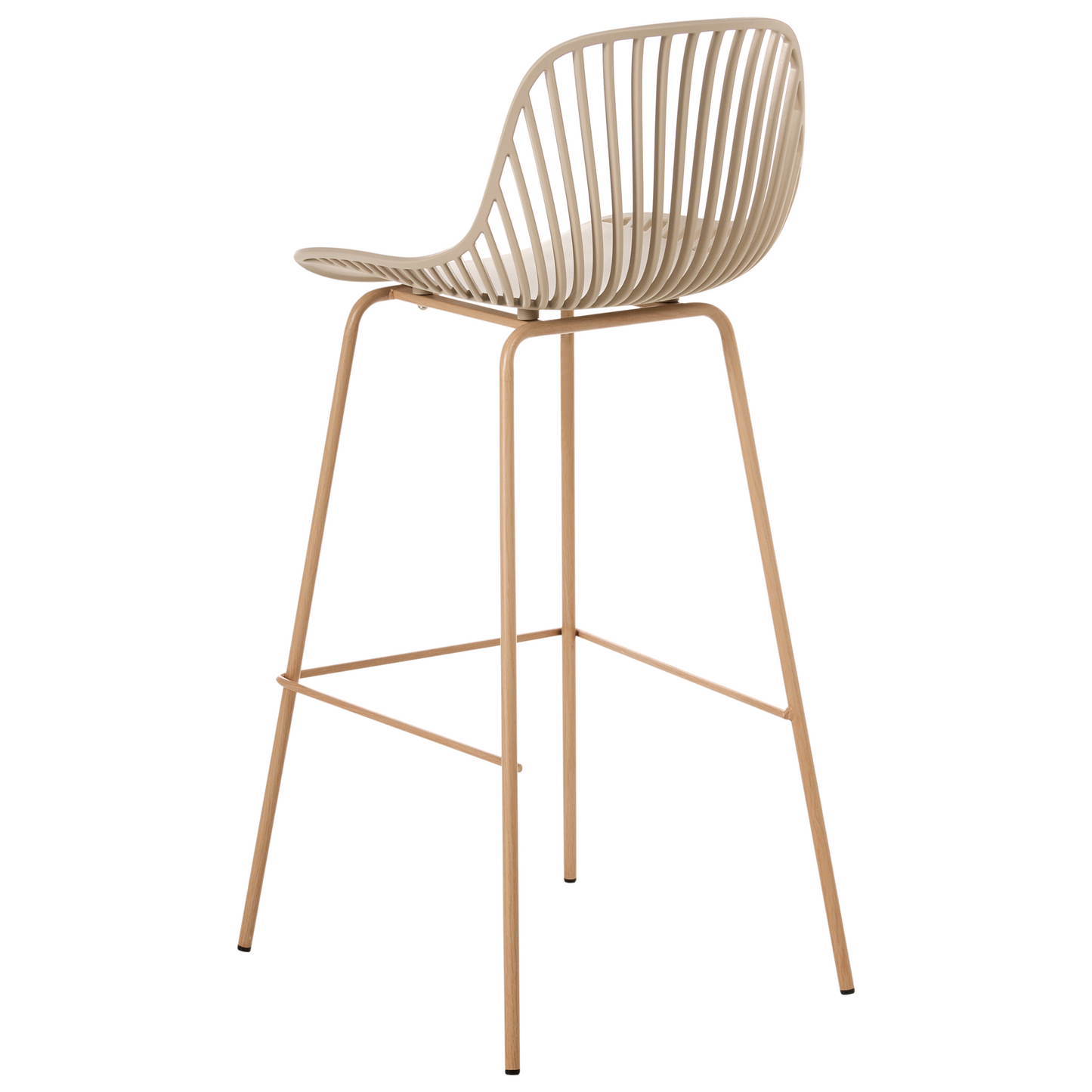 Set Of 4 Beige Bar Chairs With Synthetic Seat And Iron Wood Look Legs For Dining Room