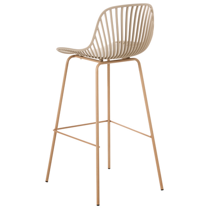 Set Of 4 Beige Bar Chairs With Synthetic Seat And Iron Wood Look Legs For Dining Room