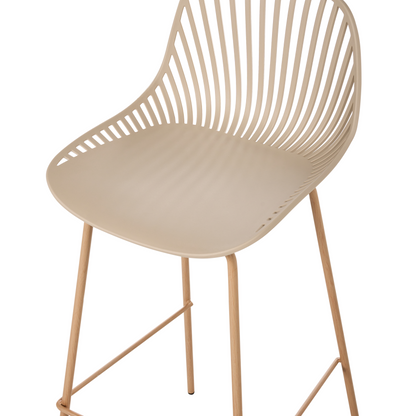 Set Of 4 Beige Bar Chairs With Synthetic Seat And Iron Wood Look Legs For Dining Room