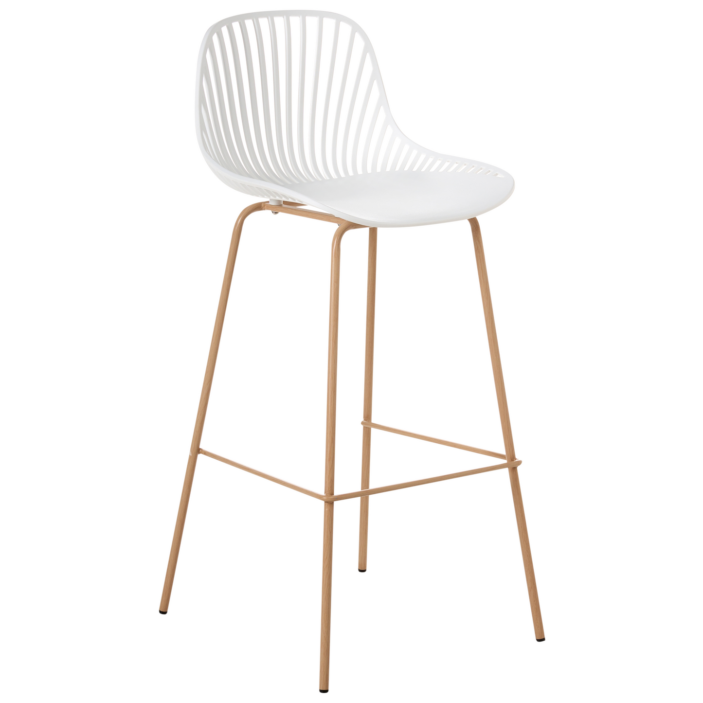 Home White Bar Chairs Set Of 4 Modern Lightweight Synthetic Seat With Wood Look Iron Legs Dining Room