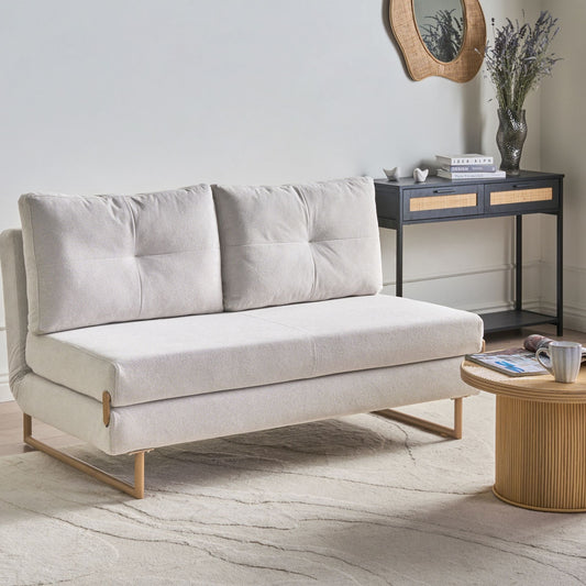 3 Seater Sofa Bed Off White Fabric With Fold Out Sleep Function