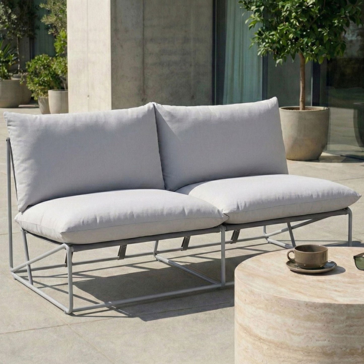 Home Oversized Grey Sofa With Metal Backrest Slipper Design