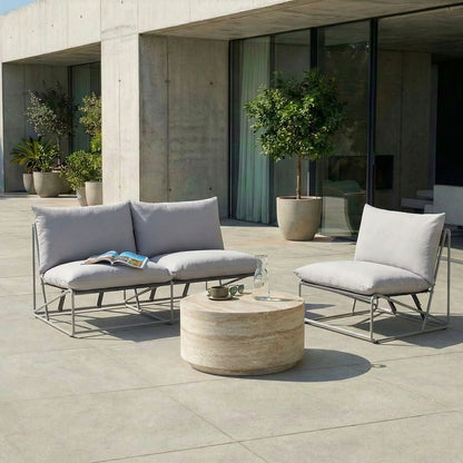 Oversized Sofa And Armchair Set Grey With Metal Backrest