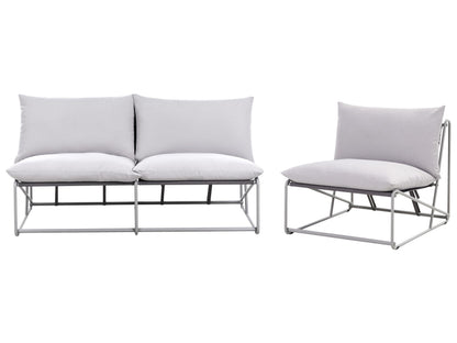 Oversized Sofa And Armchair Set Grey With Metal Backrest