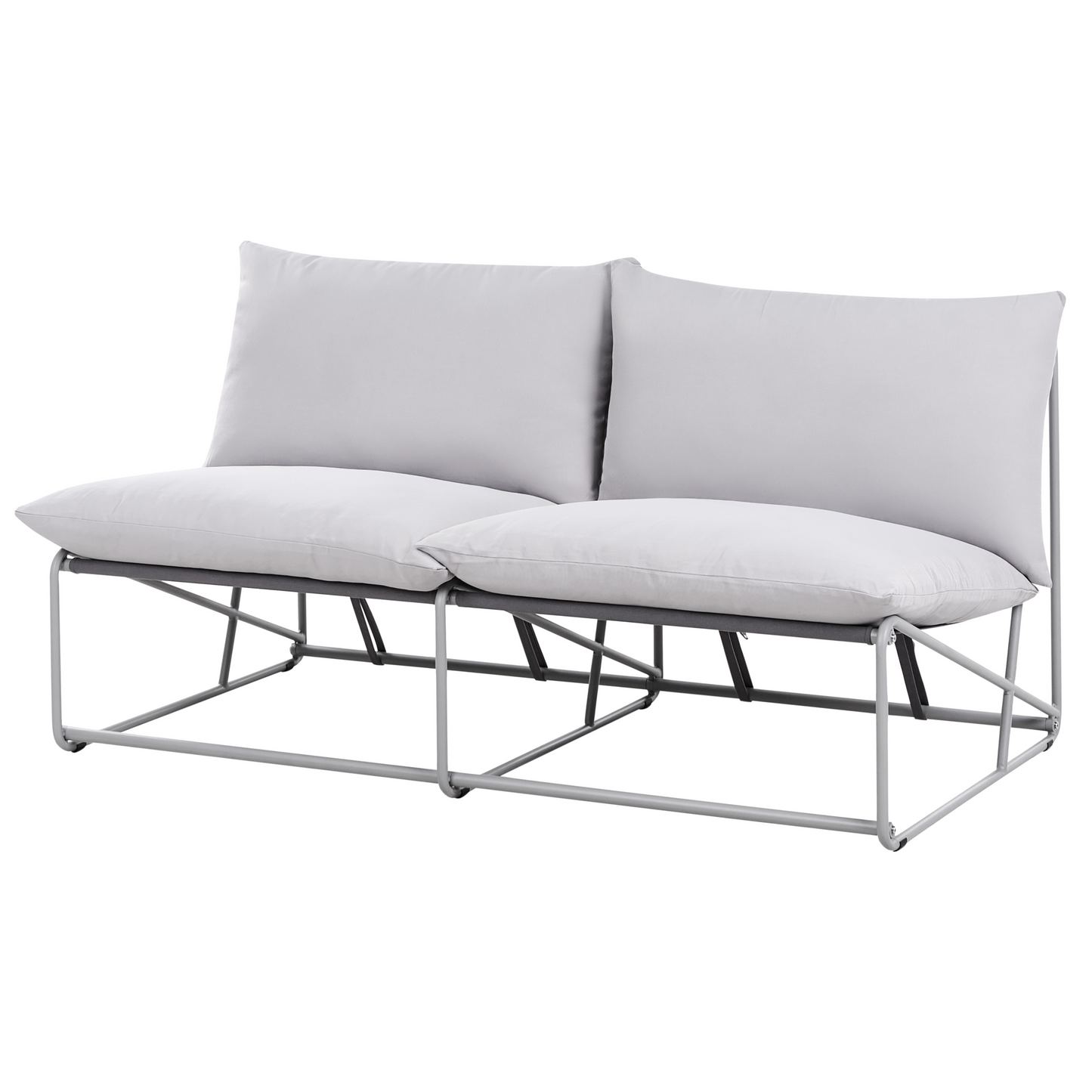Oversized Sofa And Armchair Set Grey With Metal Backrest
