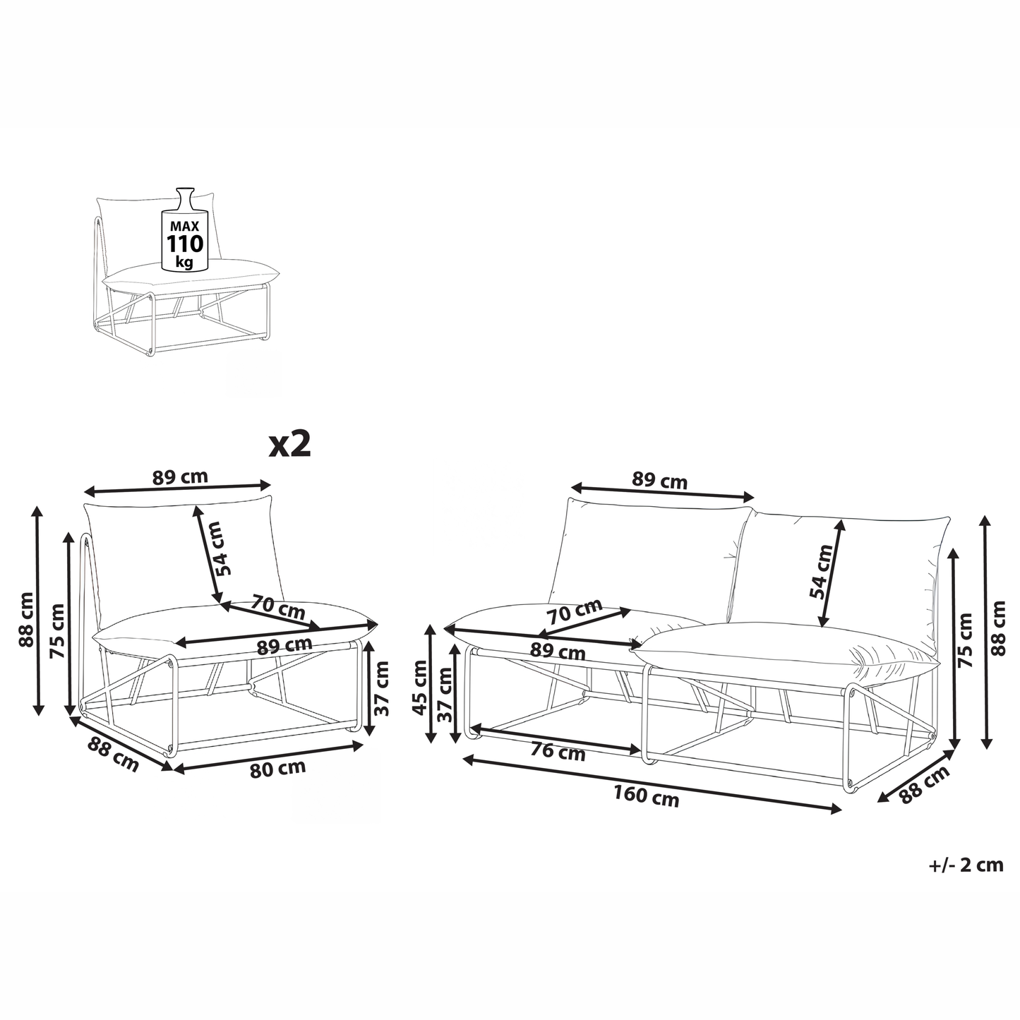Living Low Oversized Sofa And 2 Chairs Set Grey Metal Backrests