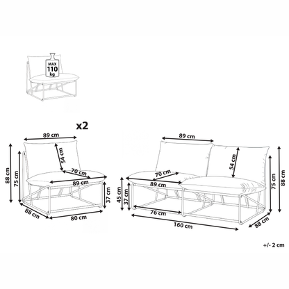 Living Low Oversized Sofa And 2 Chairs Set Grey Metal Backrests