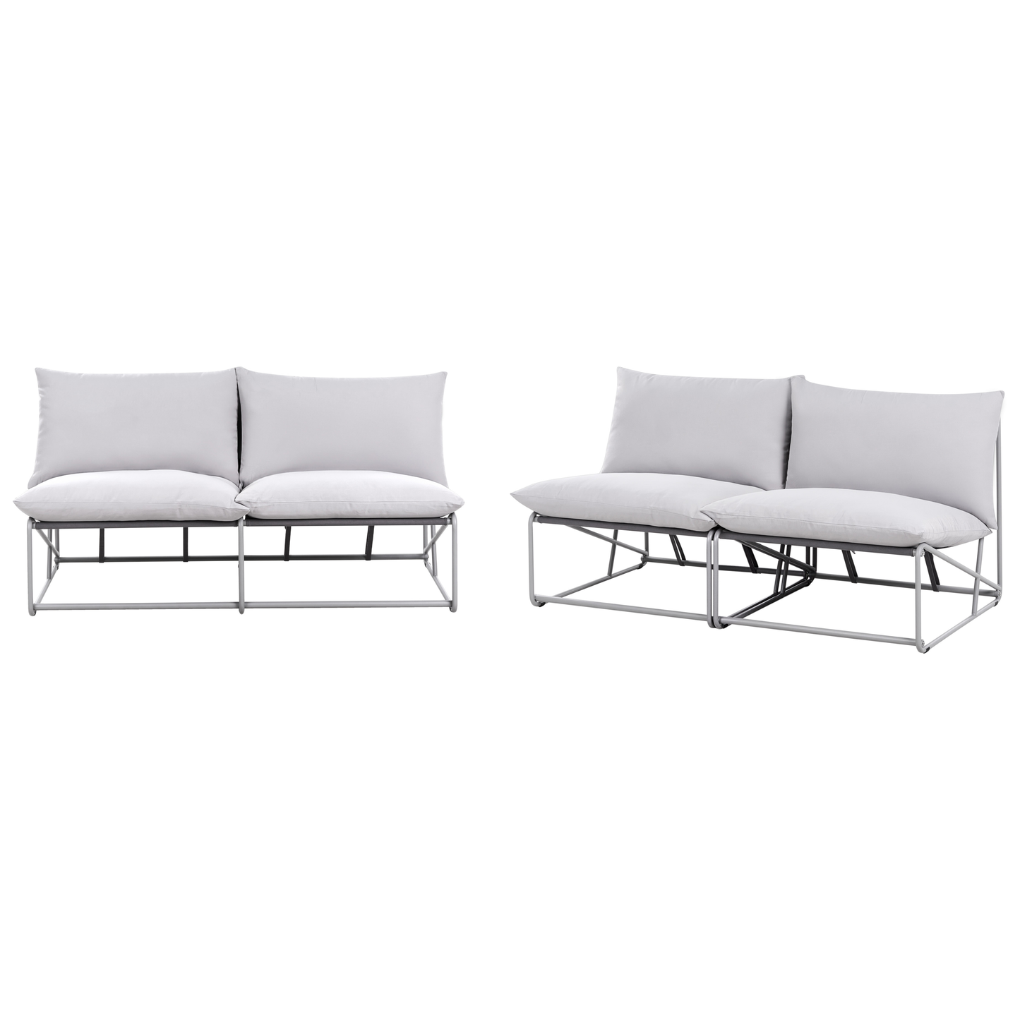 Living Low Oversized Sofa And 2 Chairs Set Grey Metal Backrests