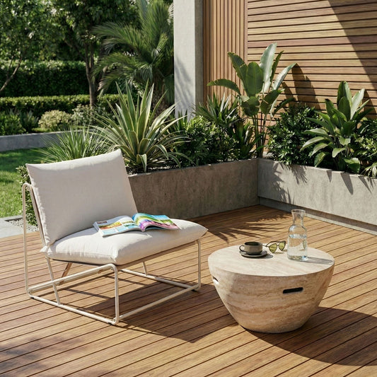 Oversized Chair Beige Armless with Metal Backrest Slipper Design for Indoor Outdoor Waterproof Cushions