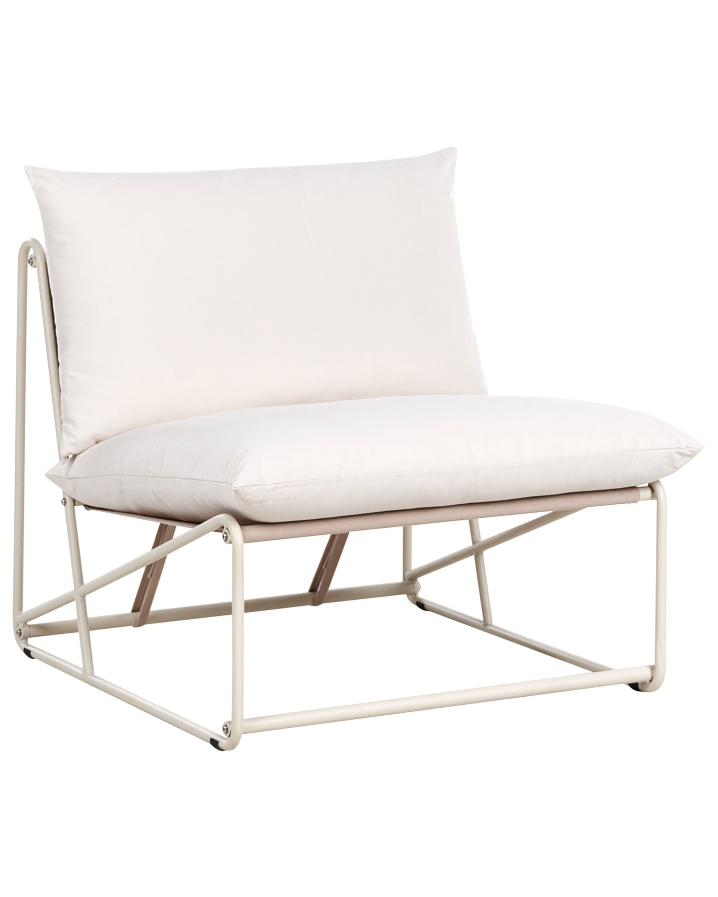 Oversized Chair Beige Armless with Metal Backrest Slipper Design for Indoor Outdoor Waterproof Cushions