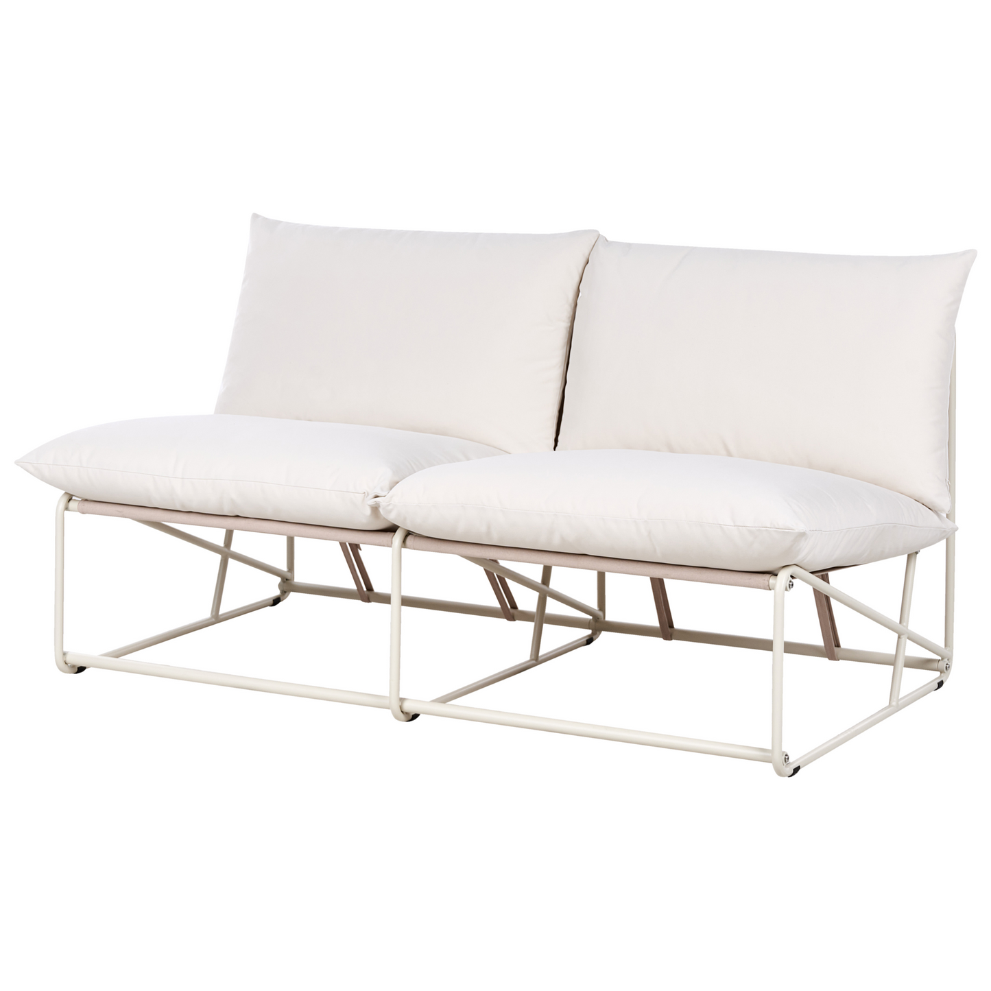 Low Oversized Sofa Beige Metal Backrest Indoor Outdoor