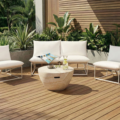 Living Low Profile Oversized Sofa Set With Two Chairs Beige Metal Backrests Indoor Outdoor Patio